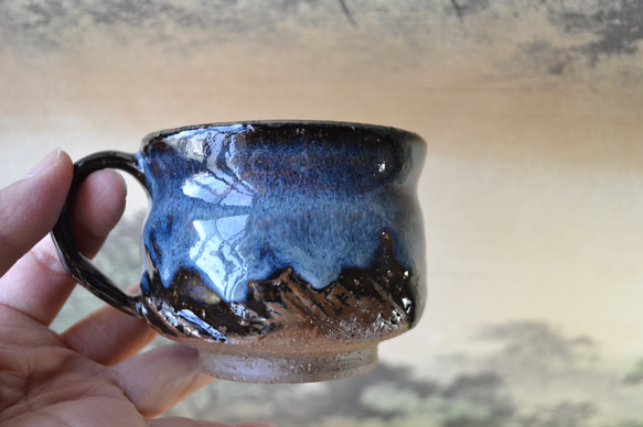 【再入荷！】可愛いコーヒーカップ(コスモブルー)　マグカップ　★萩焼　ギフト　陶器 1枚目の画像