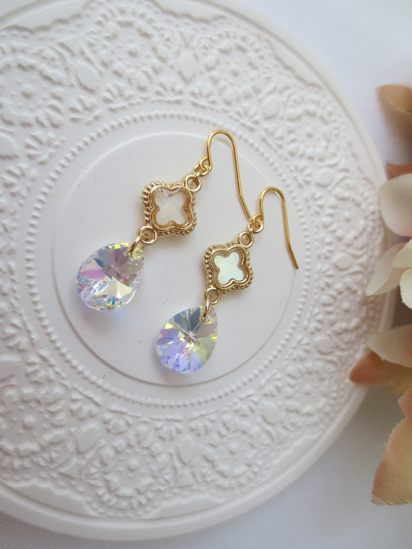 Swarovski・flower・drop　ピアス 4枚目の画像