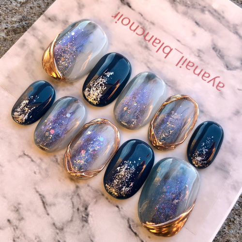 オーダー専】 浴衣 花柄 ネイルチップ 水色 淡色 青 ブルー 蝶々 和 夏