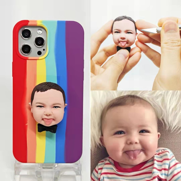 オーダーメイド 3D赤ちゃん子供肖像画人形スマホケース 唯一のあなたの写真からカスタム 全機種対応 iPhone 2枚目の画像