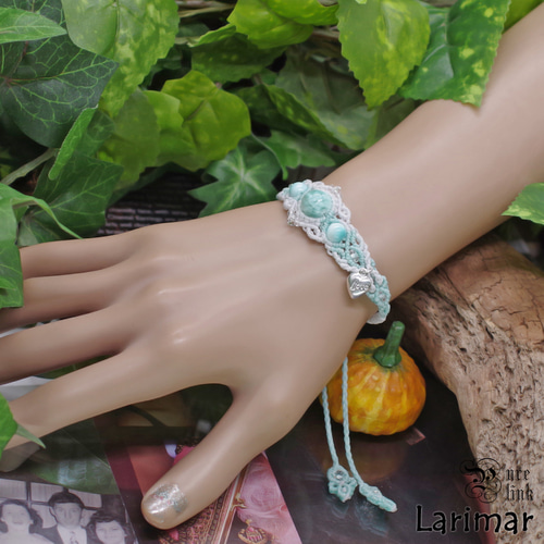 愛と平和のと癒しの石『ラリマー』S925LOVEハートマクラメ編み