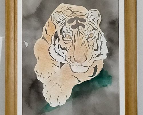 水墨画（肉筆手描き）虎绘色紙6枚 水墨画（肉筆手描き）虎绘色紙6枚 美術品・アンティーク