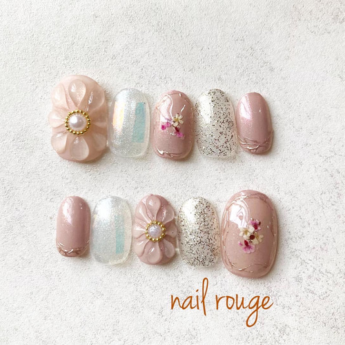 くすみピンクのぷっくりフラワー ～ ネイル ネイルチップ ぷっくり