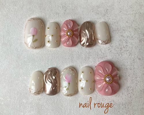 Rose nail様ネイルチップ 見積もり ぷっくり小花柄ネイル-pink-◇ネイルチップ【haru-No.23