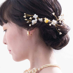 結婚式 ヘッドドレス パールビーズ ヘアピン通し穴有 (色: キナリ ) 2枚目の画像