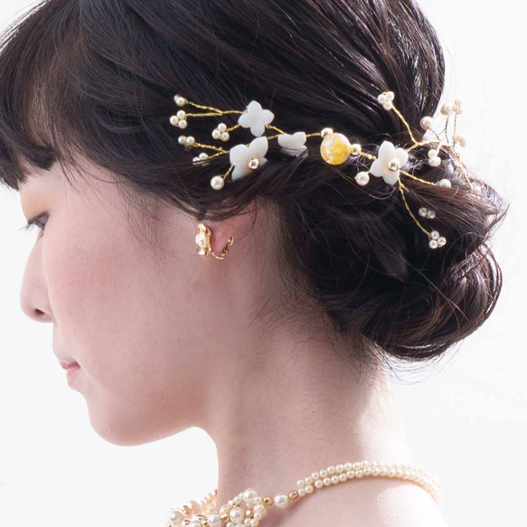 結婚式 ヘッドドレス パールビーズ ヘアピン通し穴有 (色: キナリ ) 2枚目の画像