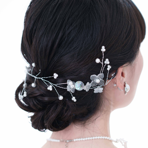 結婚式 ヘッドドレス パールビーズ ヘアピン通し穴有 (色: オフホワイト ) 2枚目の画像