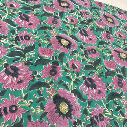 【50公分單位】綠紫色花印度手工版畫布料紡織棉 第5張的照片