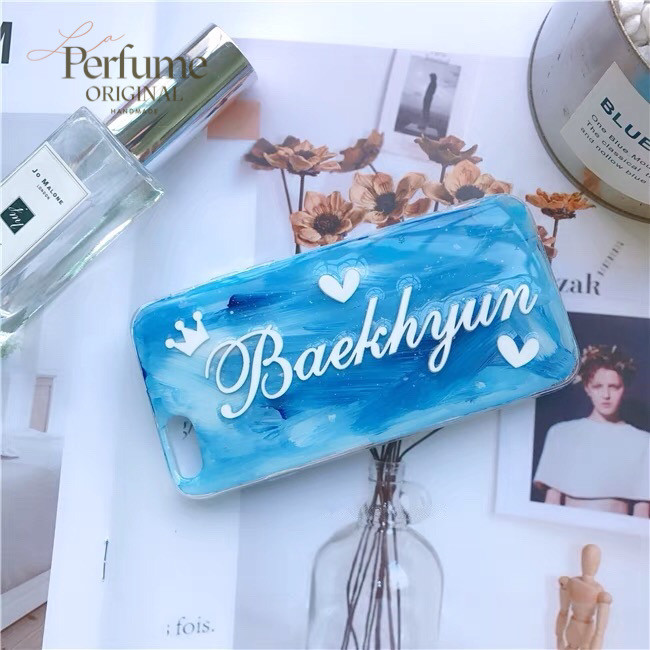 名入れ♡ニュアンスアートペイント✨手描き ブルー系 グラデーション イニシャル オリジナルケース スマホケース