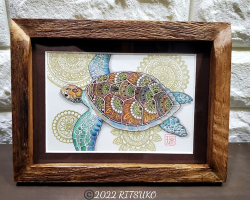 絵画　油絵　原画　動物　亀　アート　インテリア　F4 A-130/24】動物画 ウミガメ 原画 絵画 現代アート キャンバス 真