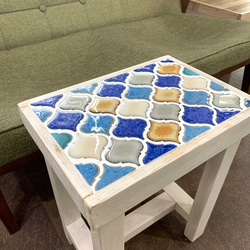 レトロなかわいさが魅力のランタンタイル　サイドテーブル　ブルー系02 5枚目の画像