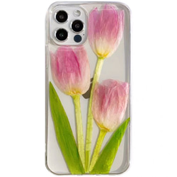 本物のチューリップ 花 フラワー 花びら シンプル 押し花 スマホケース 5枚目の画像