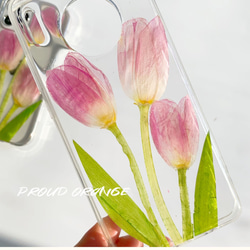 本物のチューリップ 花 フラワー 花びら シンプル 押し花 スマホケース 8枚目の画像