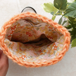 【一点物】手染め手織りの麻ひもバッグ　エコバッグ付きポーチ　オレンジ 4枚目の画像