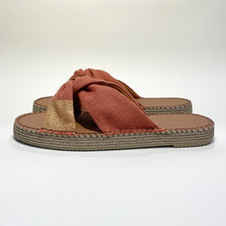 ◆Sサイズ_60%オフSALE◆軽量ネジリサンダル(レンガxゴールド) 22.0〜22.5cmジュート風エスパドリーユ 3枚目の画像