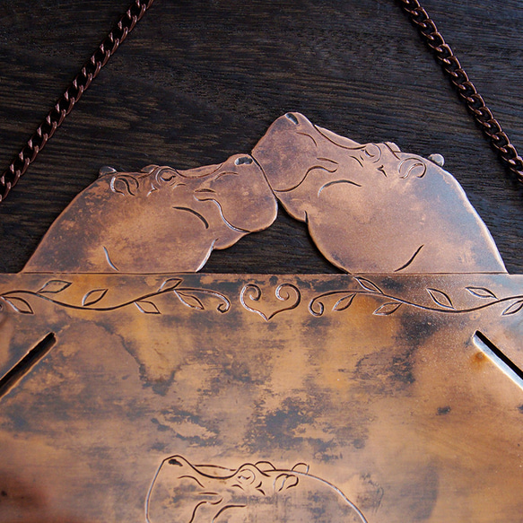 カバの銅製フォトフレーム  L判とポストカードに対応 3枚目の画像