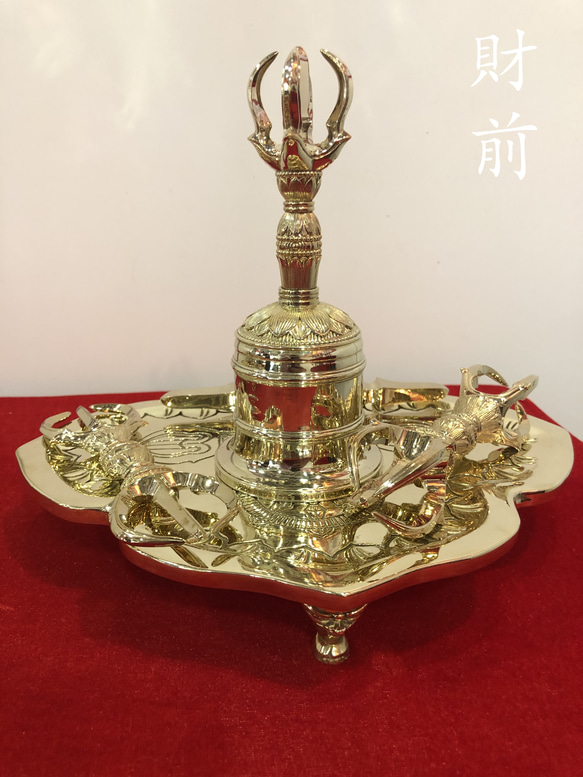 チベット仏教法器 真言宗 セット 鐘 金剛盤 独鈷杵 三鈷杵 五鈷杵 真鍮製 チベット仏教法器 真言宗 セット（大）鐘 金剛盤 独鈷杵 三鈷杵