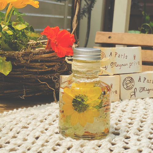 特価】No.28 向日葵＆グリーン小花✨キャッシュトレイ♡固まるハー