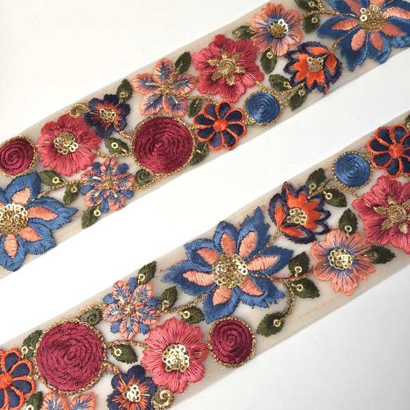 刺繍リボン 5cm幅 インド刺繍リボン | インド刺繍リボンカット売り「10cm