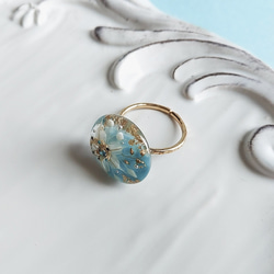 ターコイズブルー お花リング・指輪 3枚目の画像