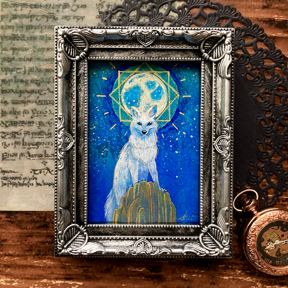 絵画　DREAM 月とオオカミの絵画 満月 /インテリアアート 月の絵 星 狼