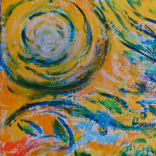 絵画。原画【かわいい白い猫が夜に梯子を登って光る星を集める