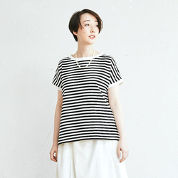 NARU ボーダーTシャツ“minami” 619141【カラー:オフ×ベージュ】 2枚目の画像