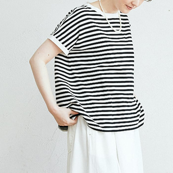 NARU ボーダーTシャツ“minami” 619141【カラー:オフ×ベージュ】 3枚目の画像