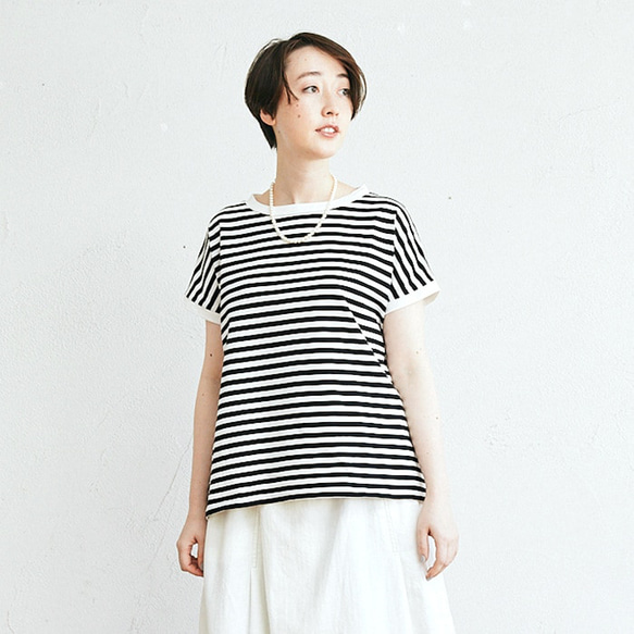NARU ボーダーTシャツ“minami” 619141【カラー:ブラック×モカ】 2枚目の画像