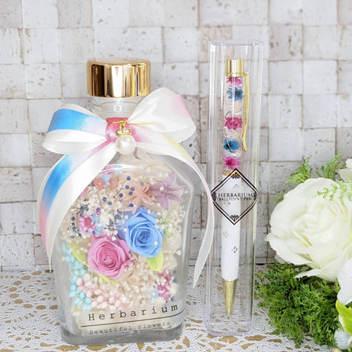 №408 ﾎﾞﾄﾙﾌﾗﾜｰ ﾊｰﾊﾞﾘｳﾑﾎﾞｰﾙﾍﾟﾝ ピンク＆ブルーローズ 人気 オススメ  