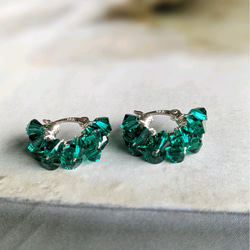 SV925 Emerald crystal hoop 輝く透明エメラルド 5月誕生石 ピアスorイヤリング 2枚目の画像