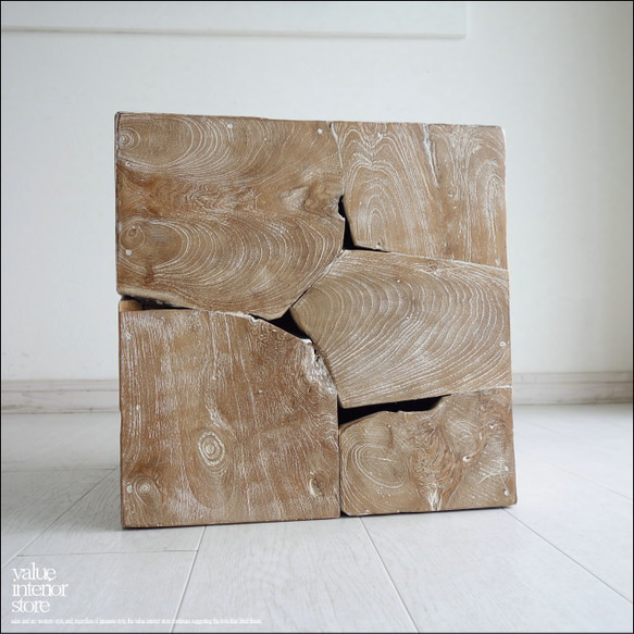 無垢 チークブロックスツールNW23 椅子 イス ベンチ チェア ナチュラル 手作り家具 チェア 銘木 無垢材家具 1枚目の画像