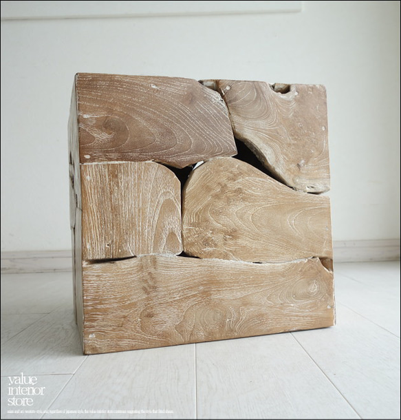 無垢 チークブロックスツールNW23 椅子 イス ベンチ チェア ナチュラル 手作り家具 チェア 銘木 無垢材家具 6枚目の画像
