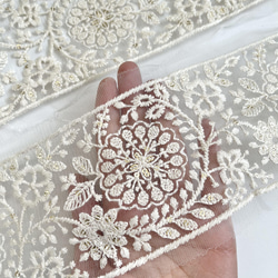 【*80cmカット】インド刺繍リボン エクリュ　レース　SL357 1枚目の画像