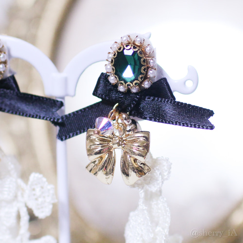 【#1567】パール　リボン　ハンドメイドアクセサリー　ピアス　イヤリング パールリボンピアス・イヤリング – Belchic