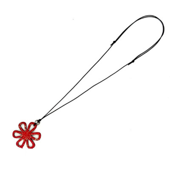 赤木花ラメネックレス　TNS-U　花型　赤　ハンドメイド　手作り　調節可　 5枚目の画像