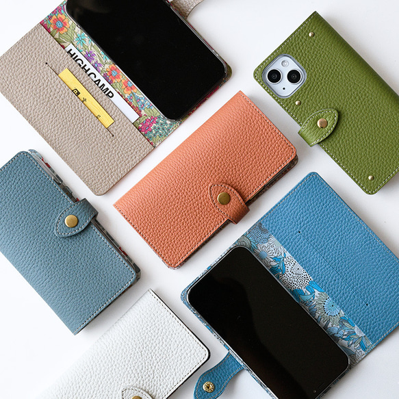 特集掲載  リバティ×国産シュリンクレザー スマホケース ほぼ全機種対応 手帳型 本革 小花柄  ギフト 1枚目の画像