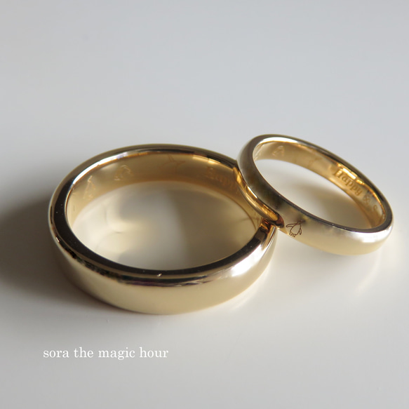 K18ゴールド　ペンギン好きさんの結婚指輪　ペンギン刻印マリッジリング　ペアリング【受注生産】 11枚目の画像