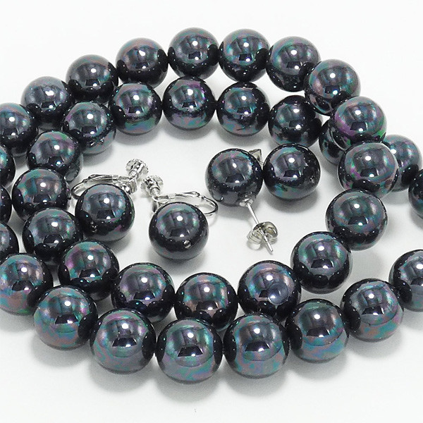 黒真珠ネックレス イヤリングorピアスセット 約12mm 46cm 国産