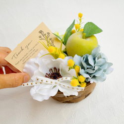 【ギフトにもおすすめ 】青リンゴのミニアレンジ 母の日 アネモネ ミモザ 爽やか 送料無料 造花 雑貨  かわいい 8枚目の画像