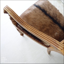 チークレザーアームチェアputi/N08 イス 椅子 ダイニングチェア ハラコ 毛皮張り 手作り 本皮 肘掛け椅子 6枚目の画像