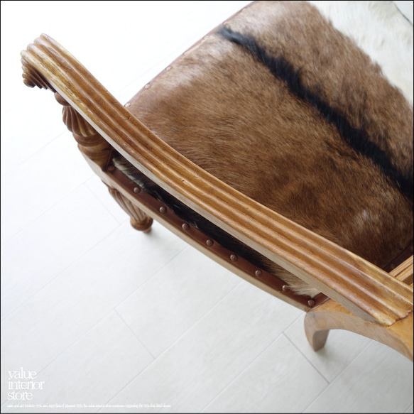 チークレザーアームチェアputi/N08 イス 椅子 ダイニングチェア ハラコ 毛皮張り 手作り 本皮 肘掛け椅子 6枚目の画像