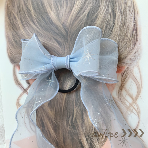 オーガンジーリボンヘアゴム ハッピークリスマス ヘアゴム リボン ポニー スノークリスタル オーガンジーりぼん