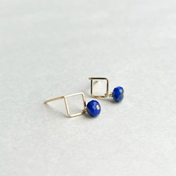 Mini Square pierce  Lapis lazuli（14KGF）ピアス/イヤリング 4枚目の画像