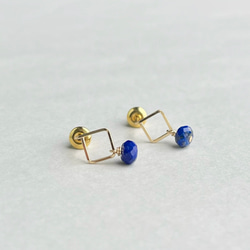 Mini Square pierce  Lapis lazuli（14KGF）ピアス/イヤリング 2枚目の画像