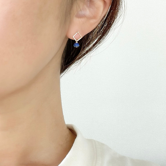 Mini Square pierce  Lapis lazuli（14KGF）ピアス/イヤリング 5枚目の画像