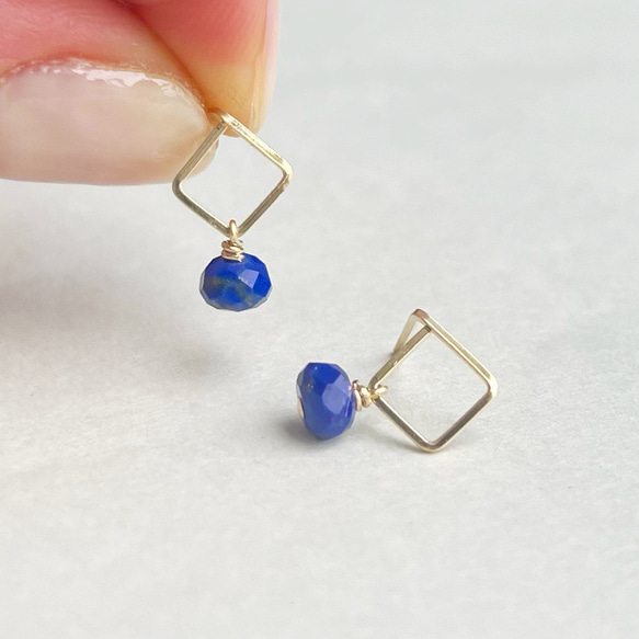 Mini Square pierce  Lapis lazuli（14KGF）ピアス/イヤリング 1枚目の画像