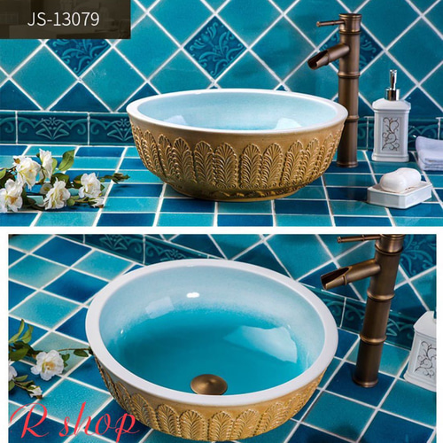 洗面ボール 陶器 手水鉢 ．手洗器 手洗い鉢 洗面器 蛇口 排水金具付き