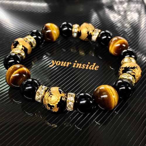 装飾的な金色ブレスレット タイガーアイ石付き 玲瓏 ゴールデンタイガーアイブレスレット(GOLDEN TG): 『岩座(いわく