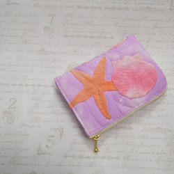 Ｌ字ファスナーミニ財布　夏の貝がらの小さいお財布【マチ付き】ハワイアンキルト 3枚目の画像